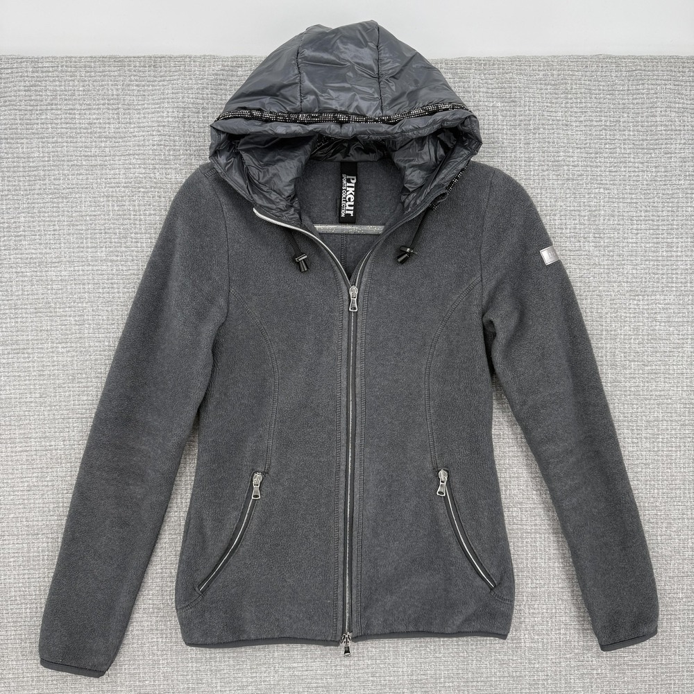 Pikeur Jacket‎ Womens 34 Gray Antonia Beaded Hood Equestrian Two-Way Zip Pockets